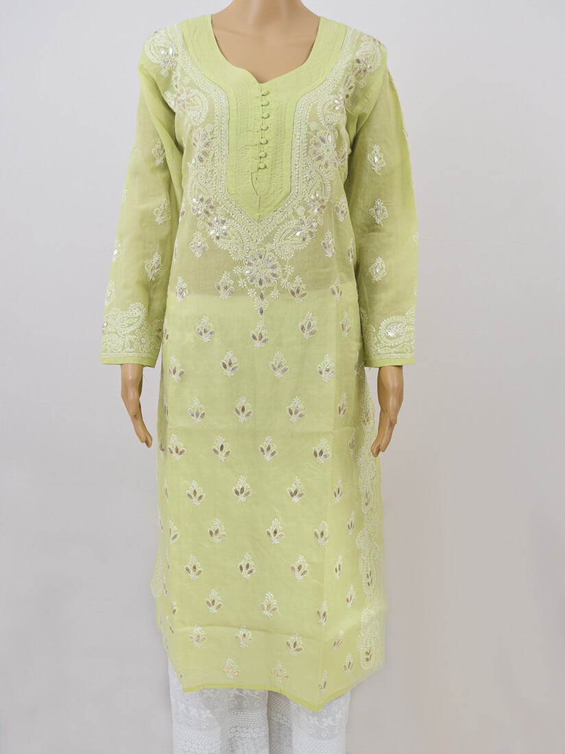 Indian Lucknow Chikankari Premium Cotton Kurti Full Embroidary Lucknow  Chikankari Kurta Work Green - Etsy