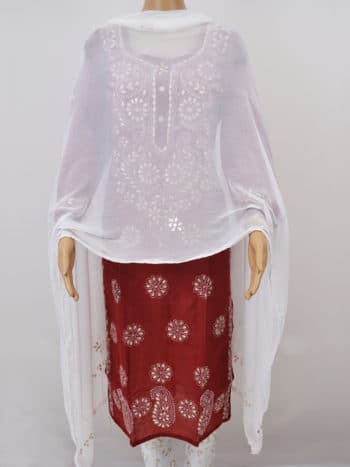 White Crosia With Gota Work Lucknowi Chikankari Party Wear Chiffon Dupatta - Full Front