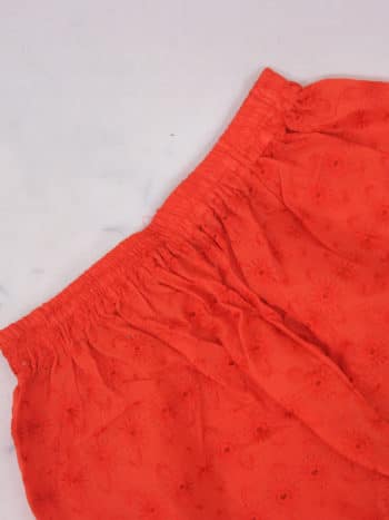 Women Chikankari Embroidered Red Straight Palazzo - Front Elastic