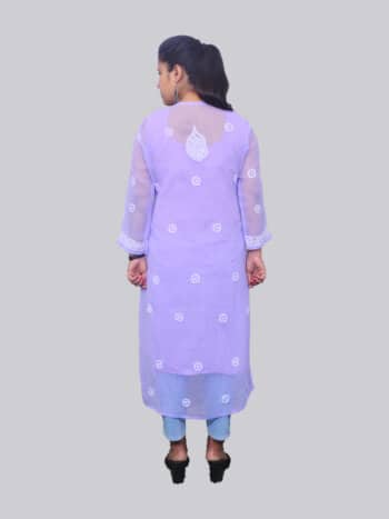 Purple White Ring Jaal Lucknowi Chikankari Casual Georgette Kurti - Back Pose