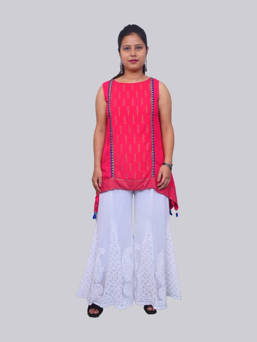 Off White/Peach Floral Jaipuri Cotton Short Kurti. Pure Versatile Cotton. |  Laces and Frills | Laces and Frills