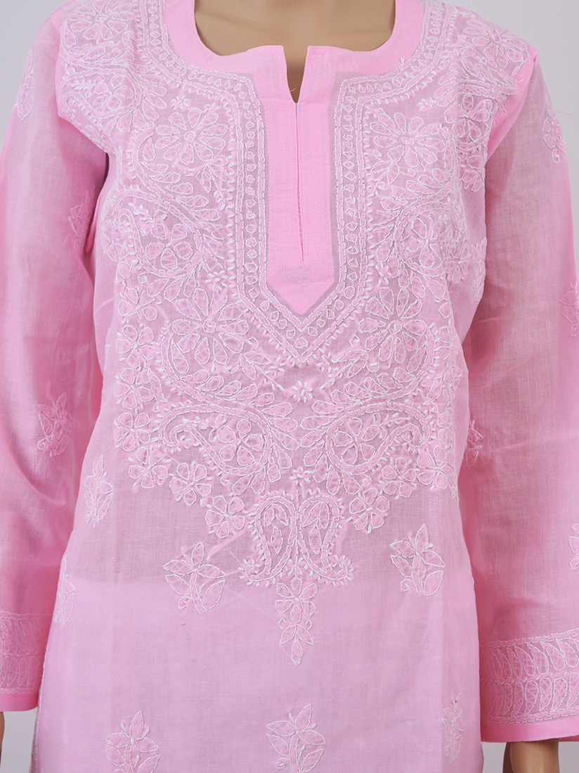 Embroidery Lucknowi Chikankari Pure Cotton Short Kurti Top – Fiza Fashions