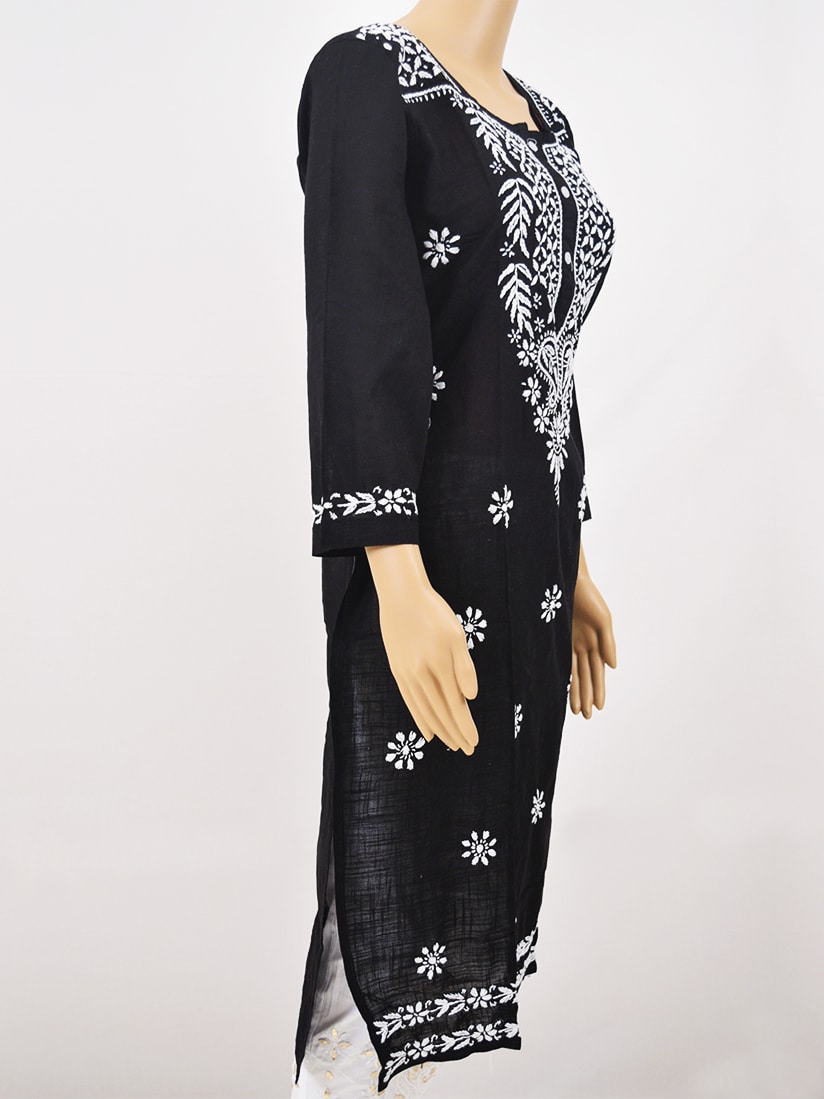 Black Chikankari Kurta with White Patiala Pants – Lagorii Kids