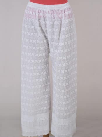 Women Chikankaari Embroidered White Straight Palazzo - Front Full