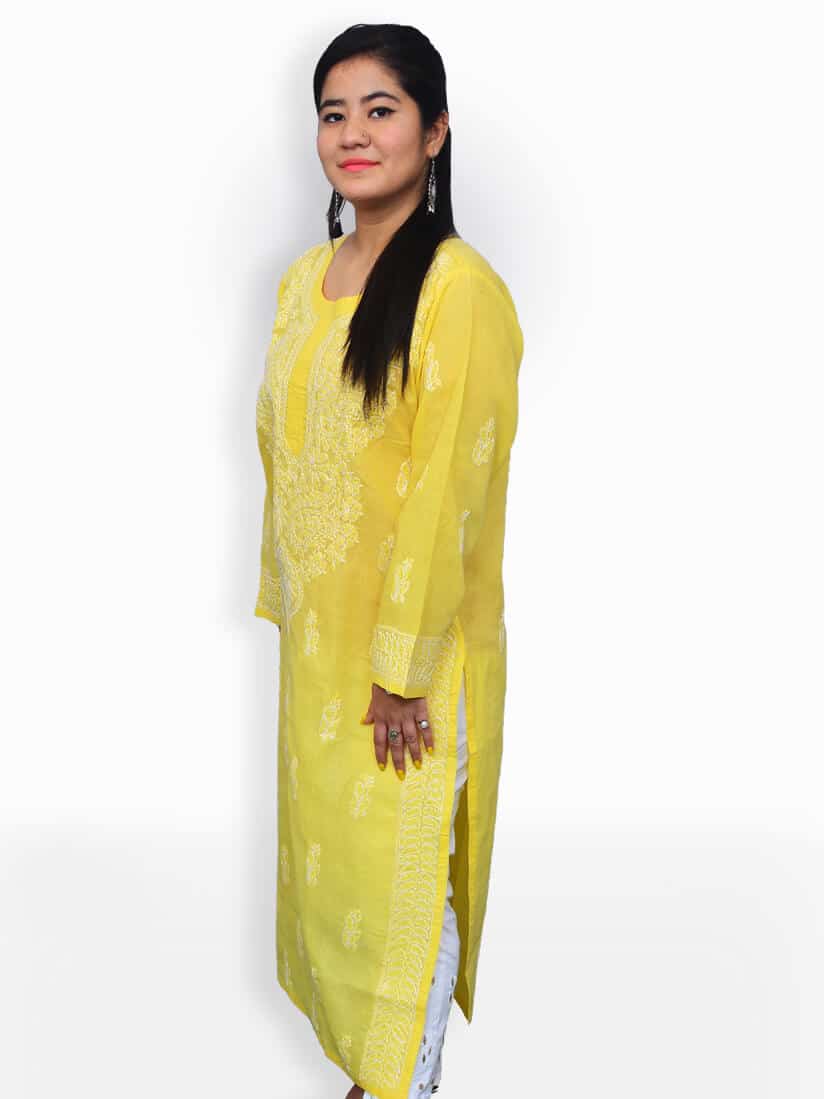 Mustard Foil Patched Kurti with Off-White Palazzo and Ivory Sequeneced –  anokherang