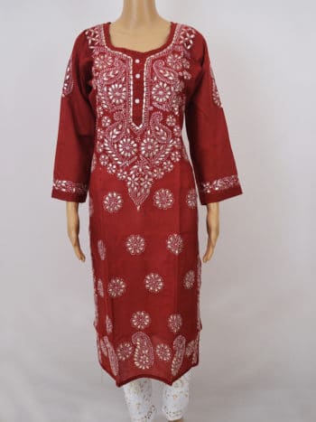 Ada Hand Embroidered Magenta Pure Cambric Cotton Lucknow Chikankari Women  Kurta - A100349 - Ada - 3287407