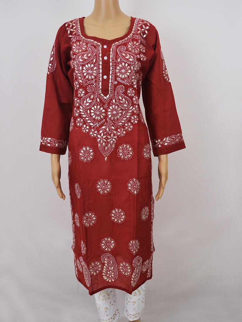 Buy Dark Green Chikankari Kurti- Cotton Online | DressingStylesCA.com