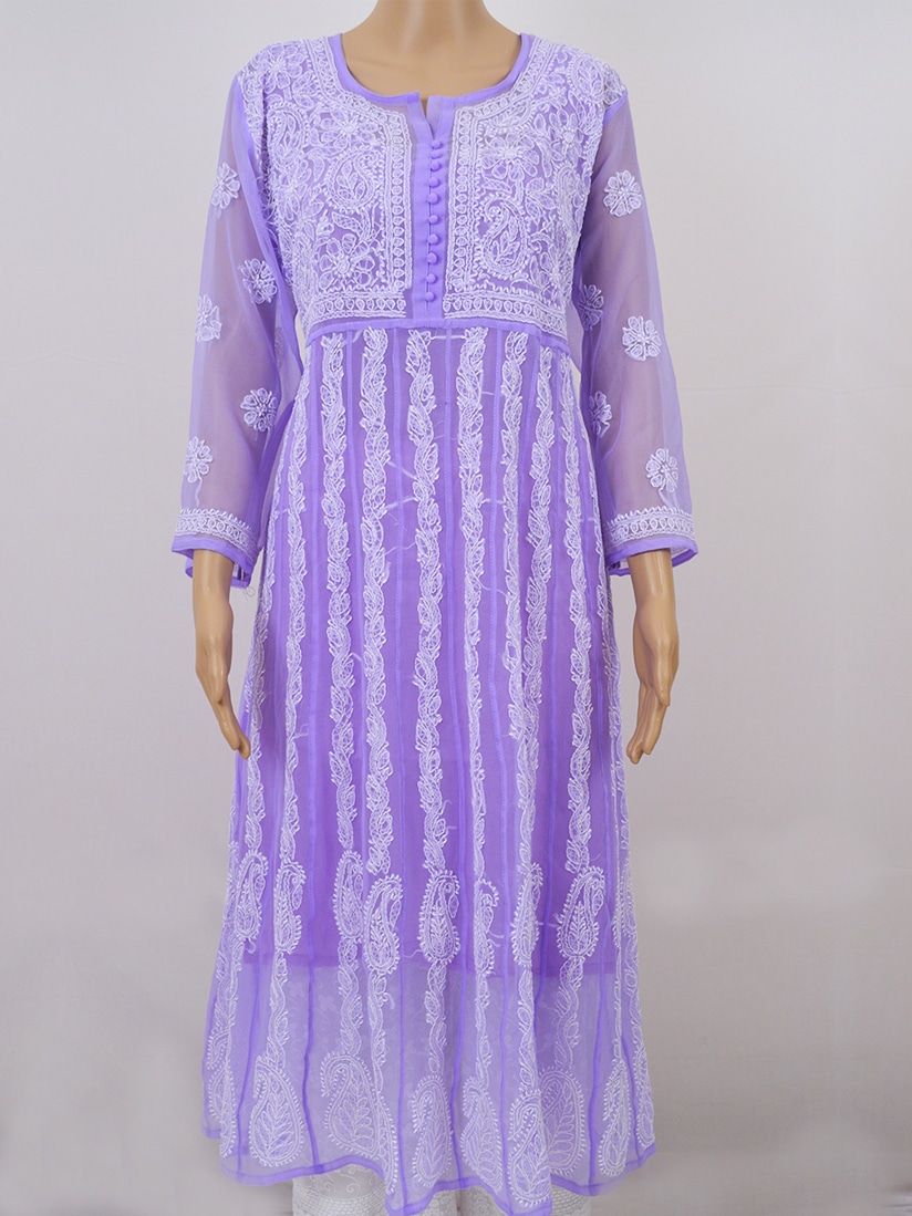 Buy Faux Georgette Purple Lucknowi work Casual Kurti Online : 247516 -