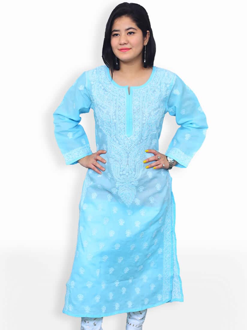 cotton sky blue printed kurti