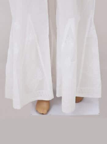 Women White Chikankari Cotton Flared Sharara With Attached Lining - Front Low