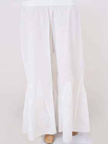 White Flared Lucknowi Chikankari Casual Cotton Sharara with Lining - Front