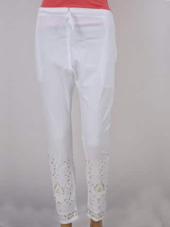 Buy White Handcrafted Cotton Dobby Narrow Pants for Women | FGNP22-05 |  Farida Gupta