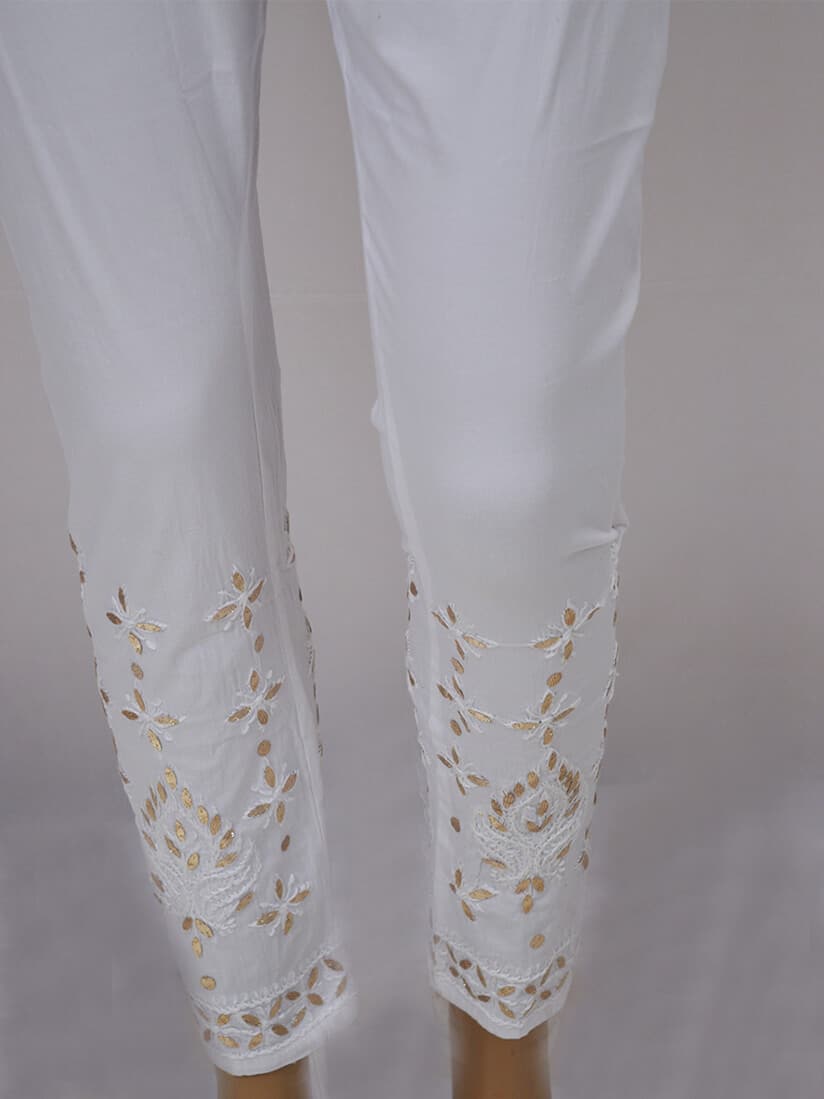 Lucknow Chikankari Stretchable Cotton Pants / Ankle Length / Hand  Embroidered - Etsy