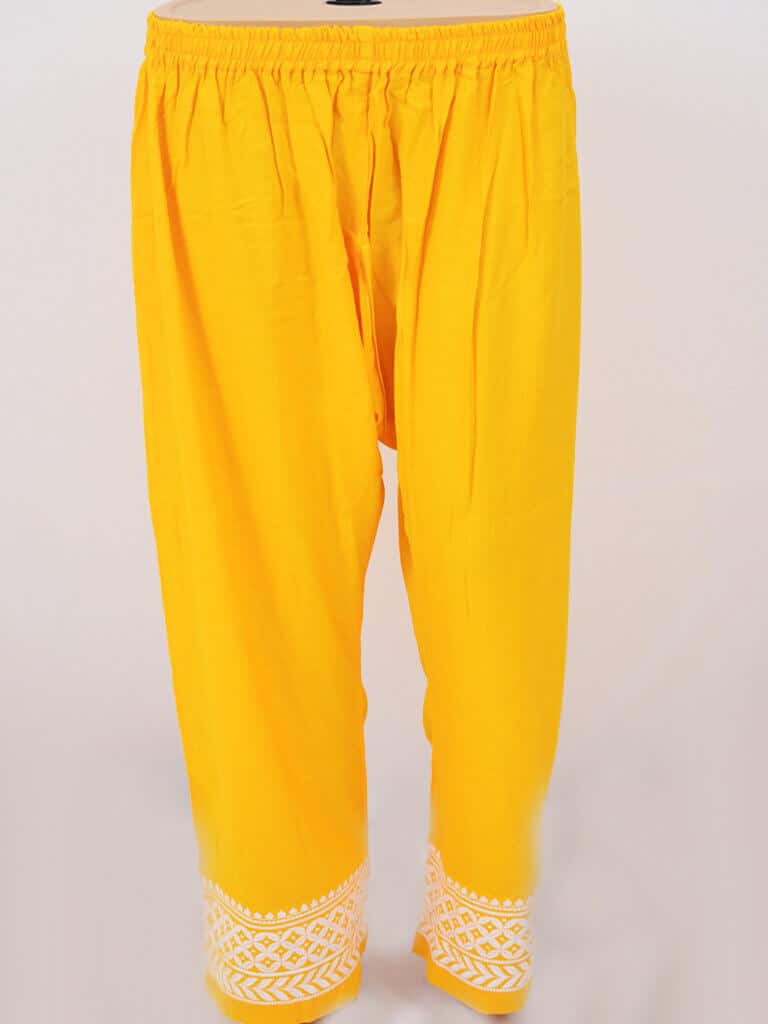 Women Yellow Lucknowi Chikankaari Rayon Kurta Palazzo Set - Front Low