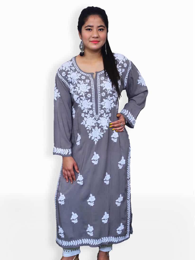 Buy Peter Pan Collar Grey Kurti Work Wear Online at Best Price | Cbazaar