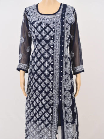 Hand Embroidered Lavender Georgette Lucknowi Chikan Kurti-GA250629 | Kurti  neck designs, Fashionista clothes, Long kurta designs