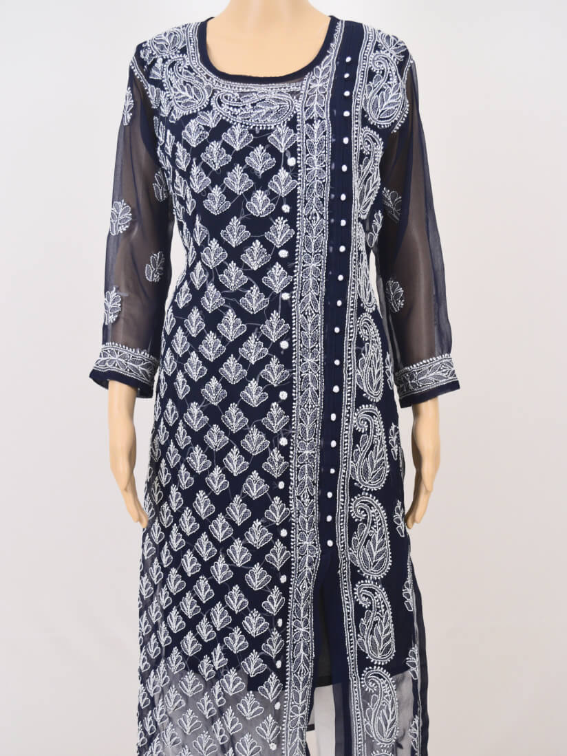 CHikankari White cotton kurti knee length - Chikankari Store