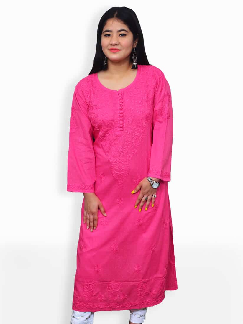 Fuchsia Pink Color Designer Rayon Embroidery Kurti (She Kurti 590)