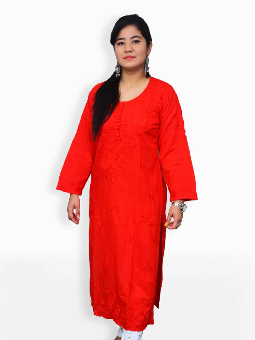 Shop Handcrafted Red Sleeveless Cotton Kurti-India Meets India