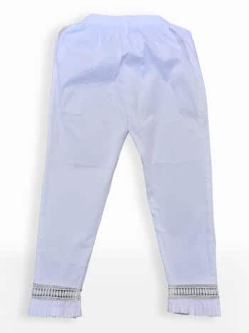 Women White Frill Stretchable Straight Pant - Back