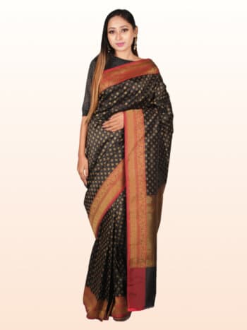 Black Red Woven Design Banarsee Party Wear Semi Silk Saree - Front Pose Edited