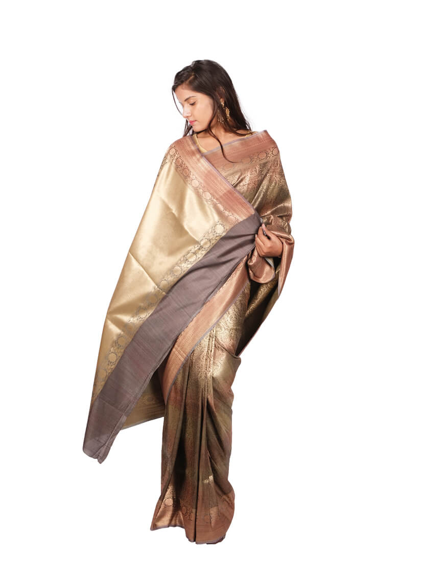 Grey Woven Design Banarsee Party Wear Semi Silk Saree - Anchal Pose