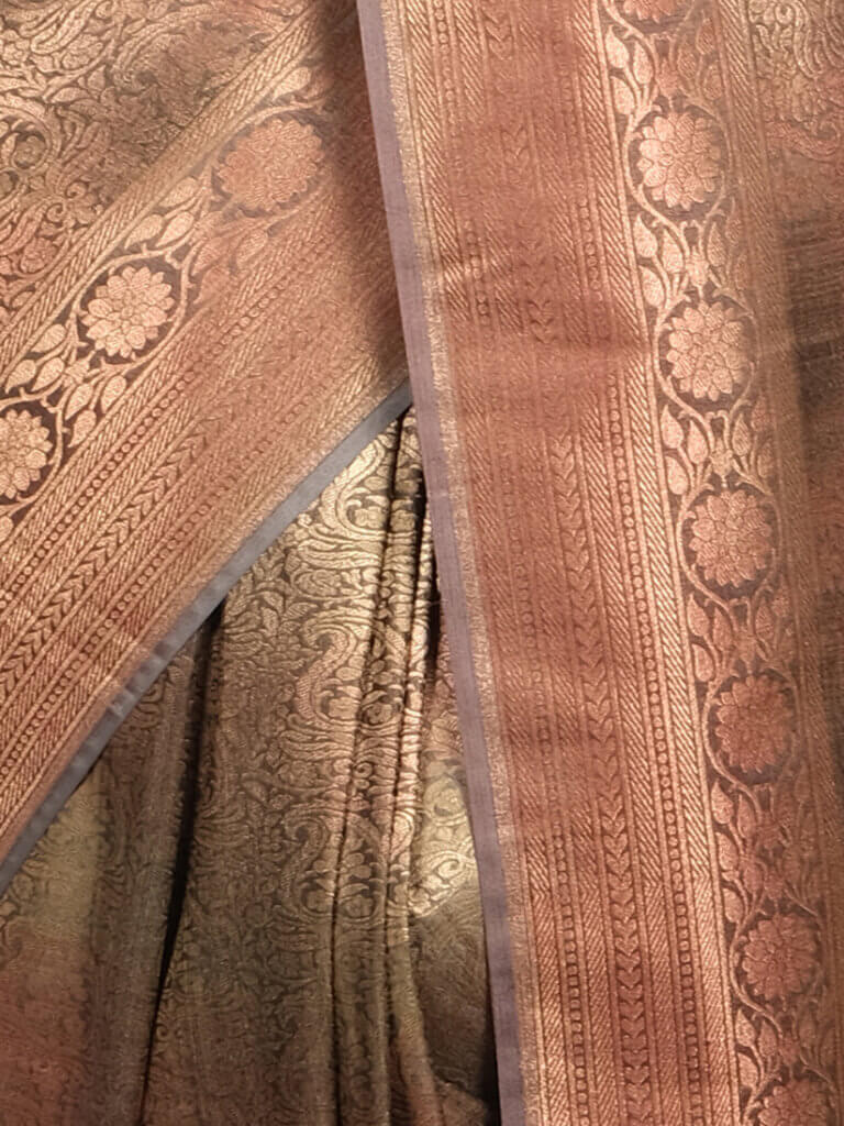 Grey Woven Design Banarsee Party Wear Semi Silk Saree - Close Up Pose