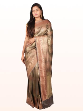 Grey Woven Design Zari Banarsee Party Wear Semi Silk Saree - Front Pose Edited