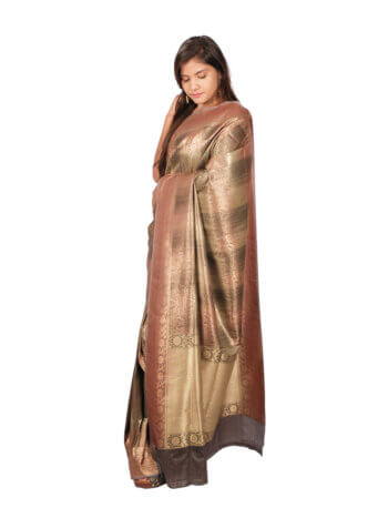 Grey Woven Design Banarsee Party Wear Semi Silk Saree - Side Pose