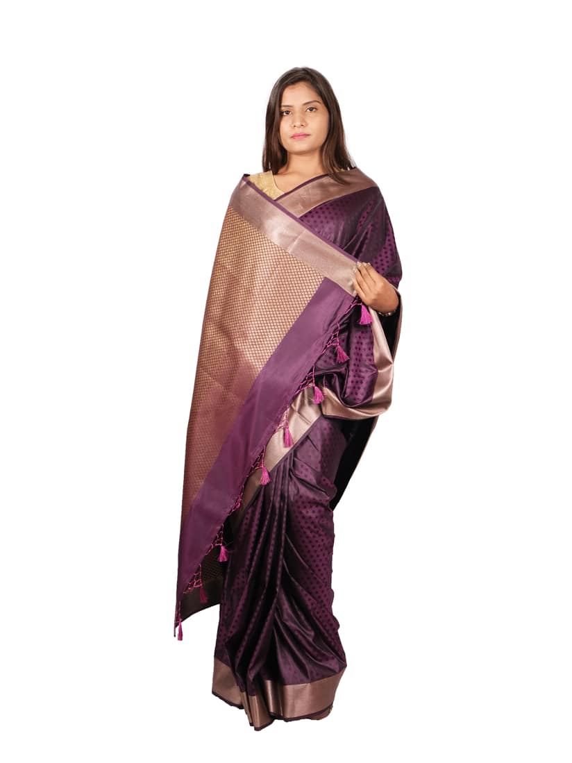 Magenta Gold Toned Woven Design Banarsee Party Wear Semi Silk Saree - Anchal Pose