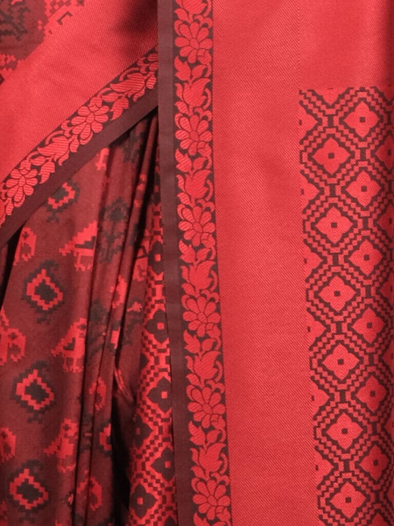 Red Black Woven Design Banarsee Party Wear Semi Silk Saree - Close Up Pose