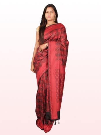 Red Black Woven Design Banarsee Party Wear Semi Silk Saree - Front Pose Edited