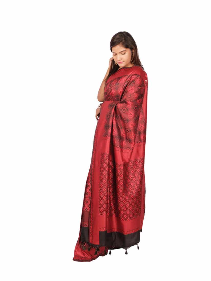 Red Black Woven Design Banarsee Party Wear Semi Silk Saree - Side Pose