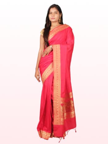 Red Golden Woven Design Banarsee Party Wear Semi Silk Saree - Front Pose Edited