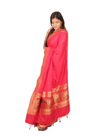 Red Golden Woven Design Banarsee Party Wear Semi Silk Saree - Side Pose