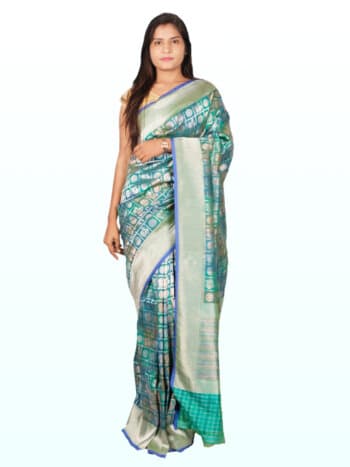 Sea Green Gold Toned Woven Zari Banarsee Party Wear Silk Saree - Front Pose Edited