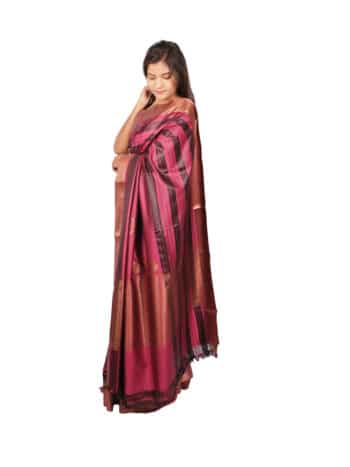 Wine Gold Woven Design Banarsee Party Wear Semi Silk Saree - Side Pose