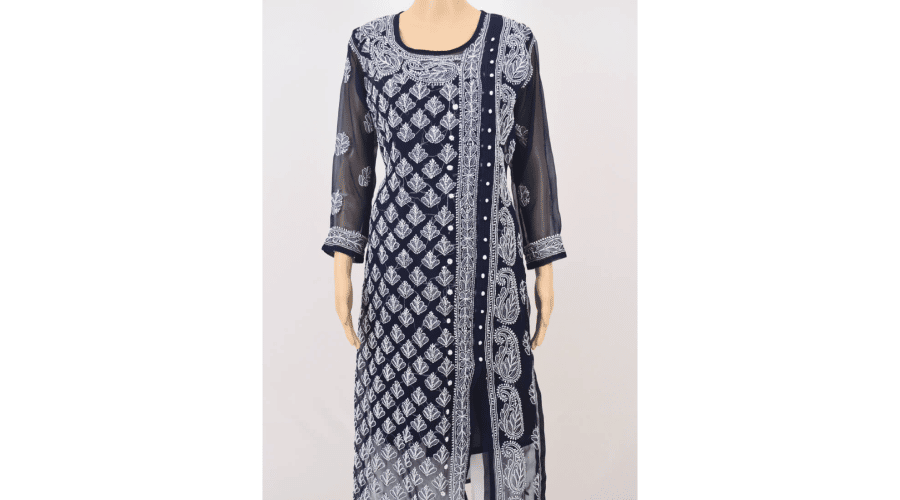 Angrakha Lucknowi Chikankari Casual Georgette Kurti