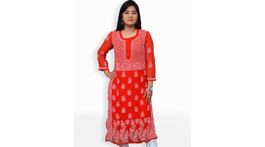 Gala Daman Lucknowi Chikankari Casual Georgette Kurti