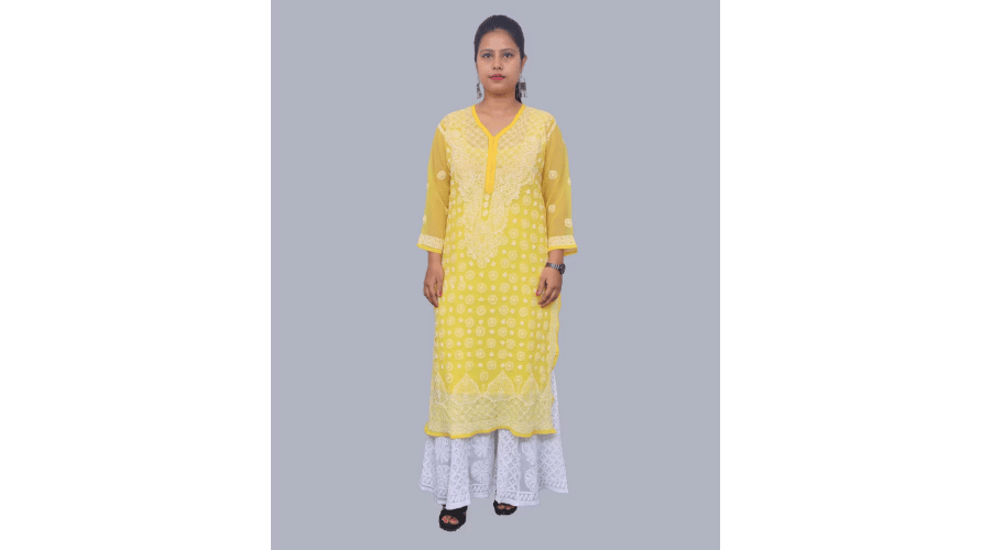 Palti Boti Lucknowi Chikankari Casual Georgette Kurti