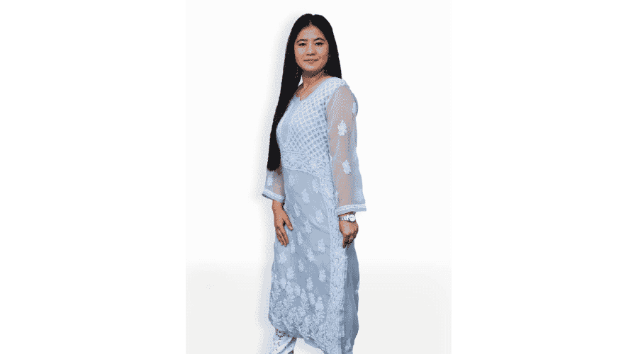 Grey & White Gala Daman Lucknowi Chikankari Casual Georgette Kurti