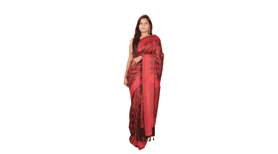 Red & Black Woven Design Banarsee Party Wear Semi Silk Saree